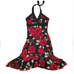 Vintage Perseption Floral Rose Print Halter Dress Made in USA Size Small